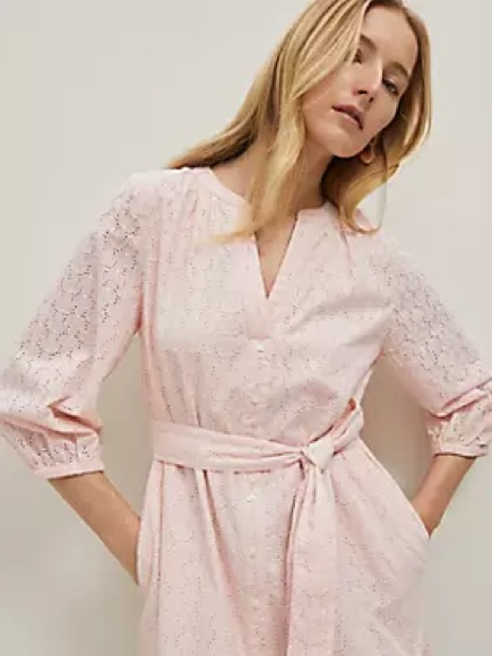 Light Pink Eyelet Tie-Waist Dress
